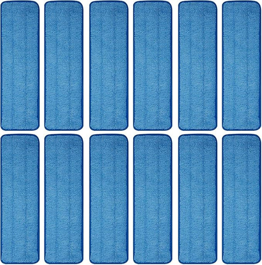12 Pack Microfiber Mop Pad Universal Commercial/Industrial/Professional 17-18 Inch Head- Heavy Duty Wet & Dry Cleaning Refills Reusable Mop Refills Fit for Most Bona/Rubbermaid/Flat Mops