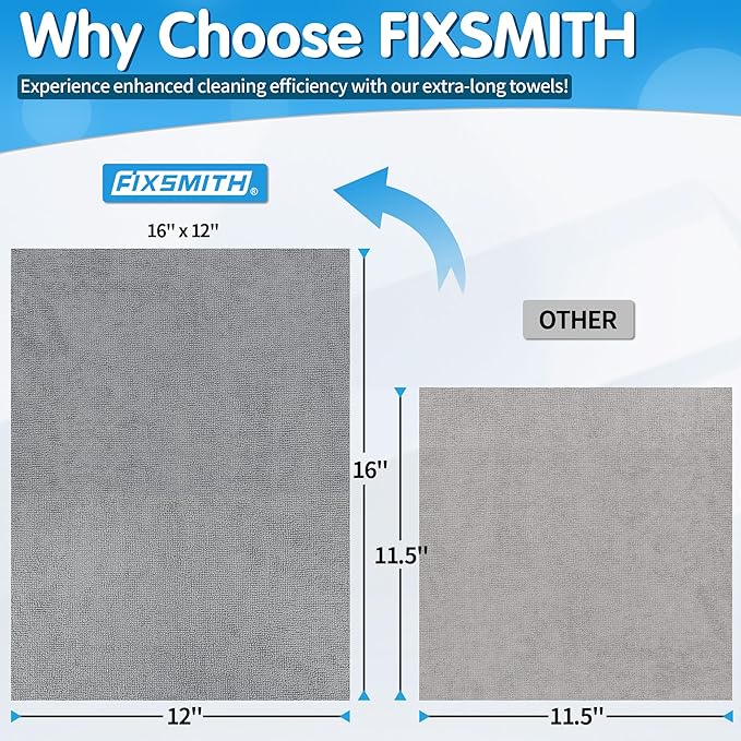 FIXSMITH Grey Microfiber Cleaning Cloth, Pack of 50, 16"X12" Cleaning Rags for Housekeeping and Kitchen, Reusable Shop Towels, Microfiber Towels for Cars, Lint Free, Scratch-Free, Highly Absorbent