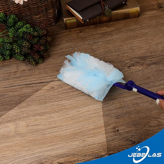 JEBBLAS Disposable Blue Duster Including 1 Long Handle, 1 Short Handle and 20 Duster Refills, Electrostatic Duster Kit, Heavy Duty Extender Handle Starter Kit