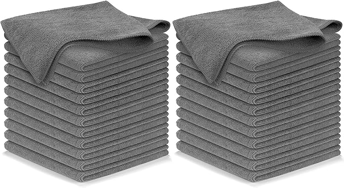 USANOOKS Microfiber Cleaning Cloth Grey - 24 Pcs (12.5"x12.5") - High Performance - 1200 Washes, Ultra Absorbent Microfiber Towel Weave Grime & Liquid for Streak-Free Mirror Shine - Car Washing Cloth