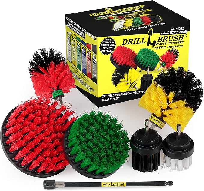 Ultimate Drillbrush Variety Kit with Long Reach Extension - Power Scrubber - Glass Cleaner - Bathroom Accessories - Shower Cleaner - Kitchen Accessories - Deck Brush – Grout Cleaner - Garden Statues