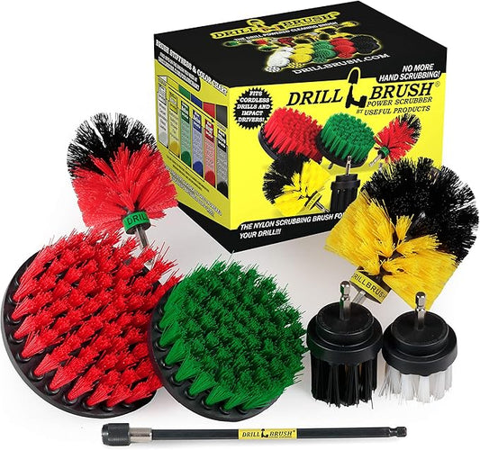 Ultimate Drillbrush Variety Kit with Long Reach Extension - Power Scrubber - Glass Cleaner - Bathroom Accessories - Shower Cleaner - Kitchen Accessories - Deck Brush – Grout Cleaner - Garden Statues