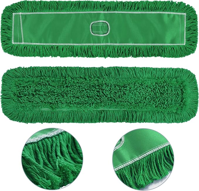 Matthew Cleaning 36'' Industrial Strength Cotton Dust Mop Refill Washable Replacement Heads for Residential & Commercial Use Fit Standard Dust Mop Frames, Hardwood, Concrete Floors Green 1 Pack