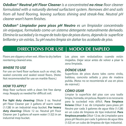 OdoBan Professional Cleaning Neutral pH Floor Cleaner and BioStain and Odor Remover, Made in the USA, 1 Gallon Each