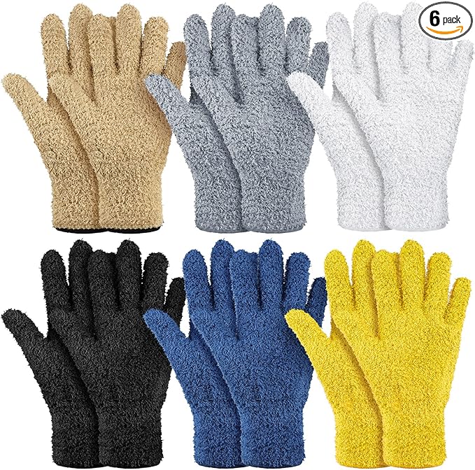 Bencailor 6 Pairs Microfiber Dusting Gloves, Dusting Cleaning Gloves Microfiber Gloves for Plants House Blinds Car Dust Mitt (Vibrant Color,Medium)