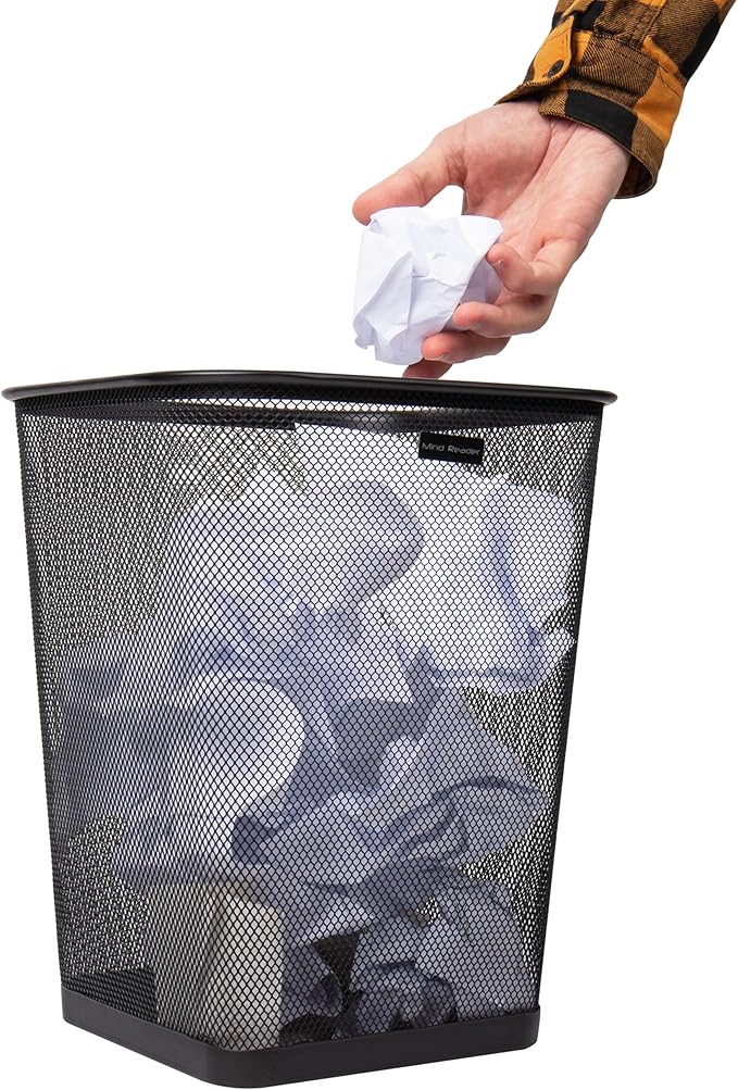 Mind Reader Mesh Trash Can, Waste Paper Basket, Square, Office, Metal Mesh, 9.75"L x 9.75"W x 12.25"H, Set of 2, Black