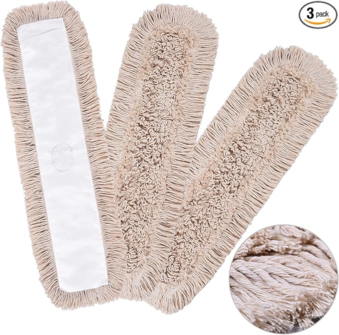 Matthew Cleaning 36'' Cotton Dust Mop Refill Washable Thick Tufted Replacement Heads for Residential & Commercial Use Fit All 36'' Dust Mop Frames, Hardwood, Laminate, Concrete Floors 3 Pack