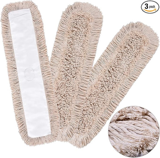 Matthew Cleaning 24'' Cotton Dust Mop Refill Washable Thick Tufted Replacement Heads for Residential & Commercial Use Fit All 24'' Dust Mop Frames, Hardwood, Laminate, Concrete Floors 3 Pack
