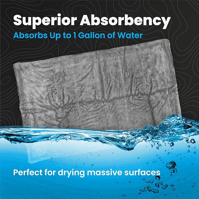 SKIPS Massive Microfiber Towel: Premium, Lint-Free Microfiber Cleaning Towel for Cars, Boats, and Large Surfaces - Absorbs 1 Gallon of Water, Ultra-Soft, Streak-Free, Safe for Paint