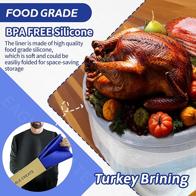 Reusable 5 Gallon Bucket Liner, Time Saving Concrete Tools Durable Silicone Bucket Insert, Food Grade Container for Food Storage, for Paint, Thinset, Ice, Slime, Cleaning, Wall Patch Compound