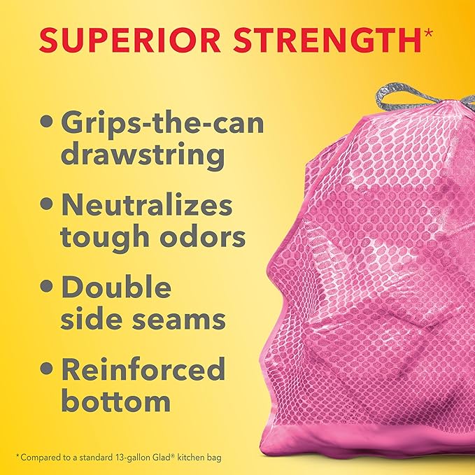 Glad Tall Kitchen Trash Bags 13 Gallon, MaxStrength Cherry Blossom Garbage Bags, Drawstring, 90 Count