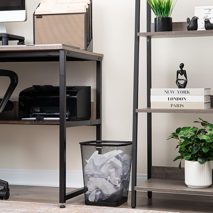 Mind Reader Mesh Trash Can, Waste Paper Basket, Square, Office, Metal Mesh, Set of 2, Black