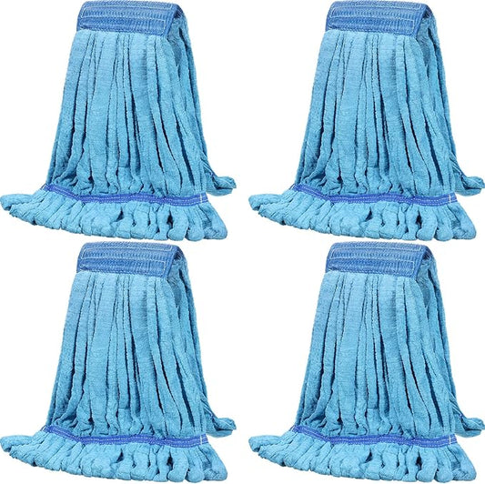 Lallisa 4 Pcs Commercial Mop Head Replacement Tube Microfiber Industrial Looped End Mop Heads Refill for Floor Cleaning for Home Commercial Industrial Use(Large,Blue)
