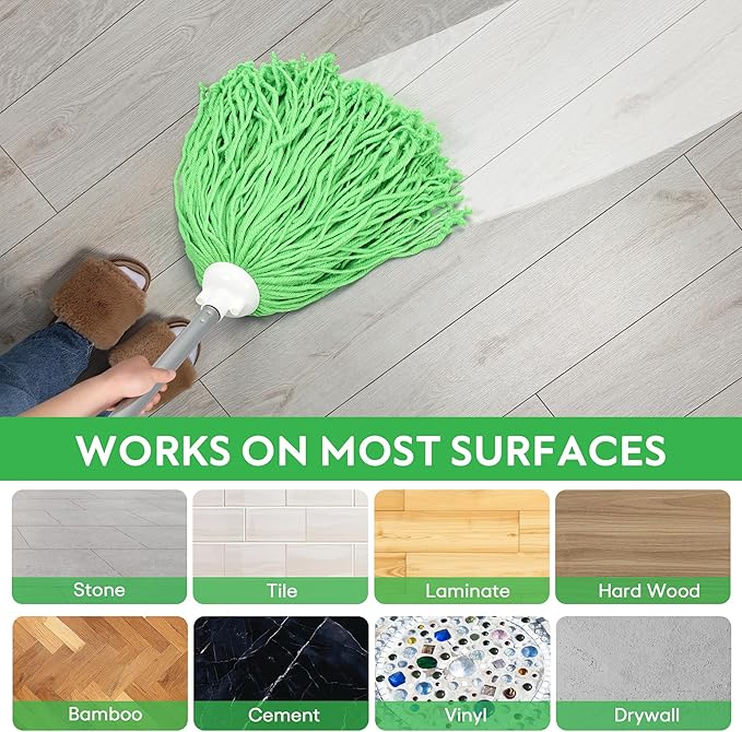 Matthew Microfiber Mop Replacement Pack with Stainless Steel Spin Mop Handle - 54" Green (2 Mops w/1 Handle)