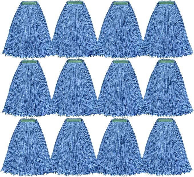 Matthew Cleaning 20oz 12Pack Cotton Floor Mop,Cotton Looped-Open String Heavy Duty String Refills, Universal Headband Blend Material,Mop Head Replacement for Home, Industrial and Commercial Use(Blue)