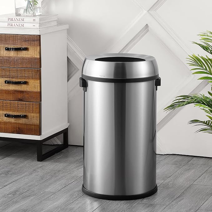 happimess HPM1015A Chuck Kitchen/Office 17.2-Gallon Open-Top Trash Can, Modern, Minimalistic, Fingerprint Proof for Home, Kitchen, Laundry Room, Office, Bedroom, Bathroom, Chrome