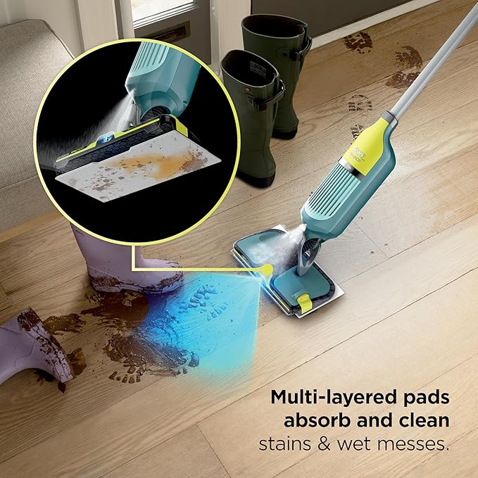 Shark VACMOP Reveal New Cordless Hard Floor Cleaner, Vacuum & Spray Mop, Powerful Suction, Lightweight, Illumination Light, Includes 4 Disposable Pads, 12oz Pet Multi-Surface Cleaning Solution, VM401