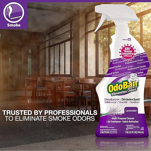 OdoBan Professional Disinfectant and Odor Eliminator Ready-to-Use Spray, Made in the USA, Lavender Scent, 4-Pack, 32 Ounces Each