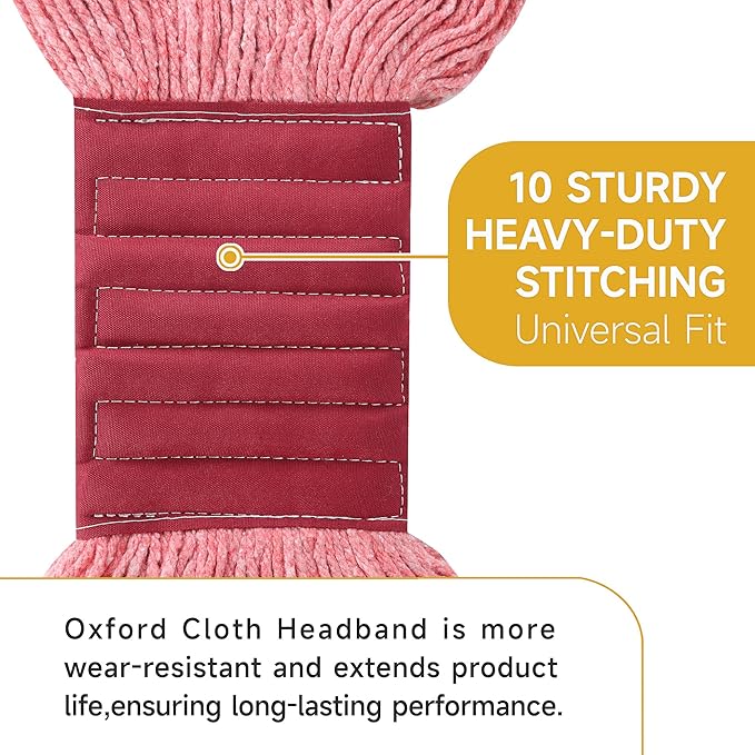 ONESIMUS 30 oz Pack of 3 Cleaning Heavy Duty Industrial Commercial Grade Looped-End Mop Head Replacement,6'' Headband Cotton String Wet Mop Head Refills,Machine Washable Red Mop