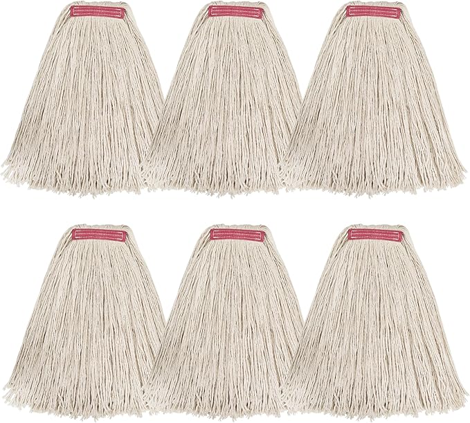 Matthew Cleaning 24oz 6Pack Cotton Floor Mop, Looped-Open String Heavy Duty Refills, Universal Headband Blend, Head Replacement for Home, Industrial and Commercial Use (White)
