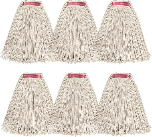 Matthew Cleaning 24oz 6Pack Cotton Floor Mop, Looped-Open String Heavy Duty Refills, Universal Headband Blend, Head Replacement for Home, Industrial and Commercial Use (White)