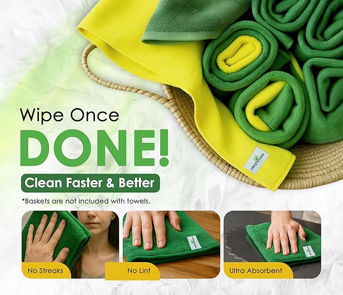 Microfiber Cleaning Cloths 16"x16" - Ultra Absorbent Cleaning Rags for Housekeeping - Reusable Microfiber Towels in Yellow and Green - Detailing Supplies for Kitchen Car Windows 10 Pack