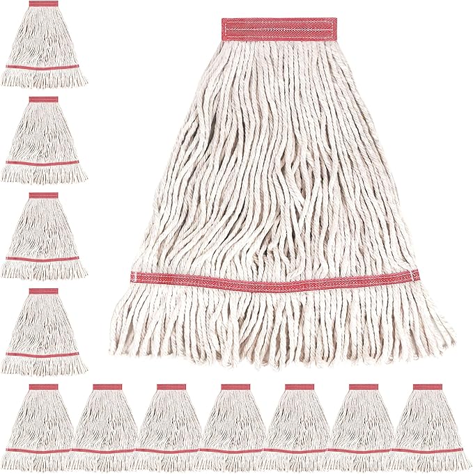 Matthew Cleaning Pack of 12 Heavy Duty Commercial White Mop Head Replacement for General and Floor Cleaning,Wet Industrial Blend Cotton Looped End String Head Refill