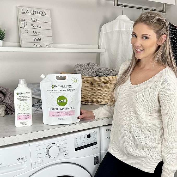 Heritage Park Luxury Laundry Detergent | Dermatologist Tested Plant based Natural & Enzyme Laundry Detergent | Sensitive Skin Friendly - Spring Magnolia (32 fl oz)