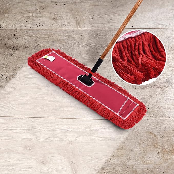 Matthew Cleaning 24'' Industrial Strength Cotton Dust Mop Refill Washable Replacement Heads for Residential & Commercial Use Fit Standard Dust Mop Frames, Hardwood,Concrete Floors Red 6 Pack