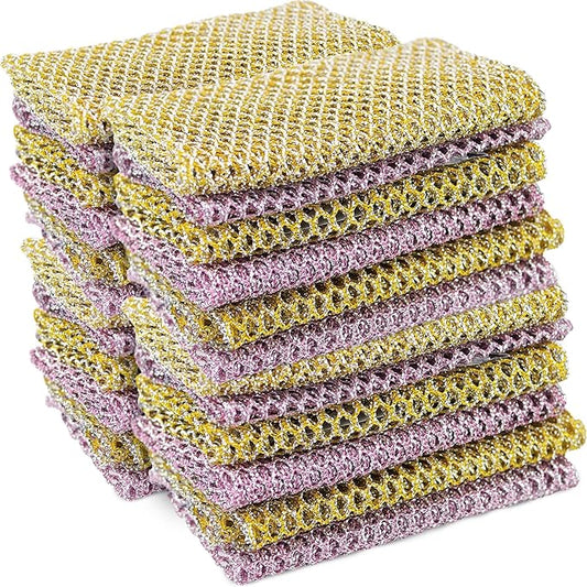 Heavy Duty Dish Scrubbers - Non Scratch Scouring Pads - Odorless and Long Lasting - Replace Sponges for Dish Washing, Scrubbing & Scouring - Kitchen, Floor and Bathroom Usage - Made in Korea (24 Pcs)
