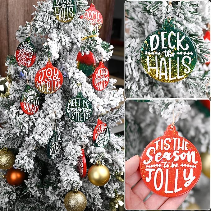 Sakolla Christmas Resin Molds 2 Pack Christmas Silicone Molds Ornaments Resin Molds Round Shape Lettered Pendant for Epoxy Resin Casting DIY Jewelry Keychain Snowflakes Crafts