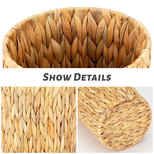 Wicker Trash Can, Bathroom Wicker Trash Can with Built-in Handle、Handwoven Water Hyacinth Trash, Living Room, Office, Kitchen, RV (1 Pack)