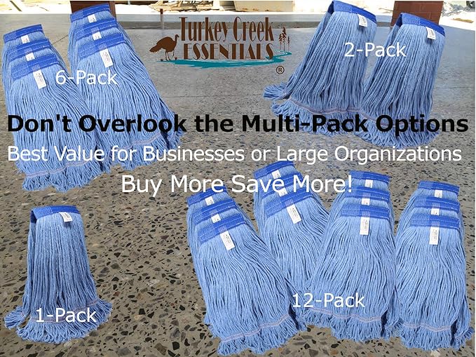 Turkey Creek Essentials Mop Heads Commercial Grade USA Made Looped End Heavy Duty Large Mop Head of Blue 4-Ply Synthetic Yarn Industrial Wet Mop Head Replacement and String Mop Refills (1, Large)