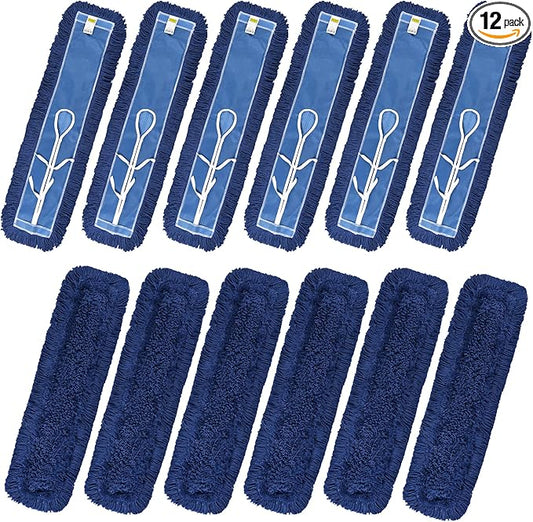 Matthew Cleaning 24'' Industrial Strength Cotton Dust Mop Refill Washable Replacement Heads for Residential & Commercial Use Fit Standard Dust Mop Frames, Hardwood, Laminate, Concrete Floors 12 Pack