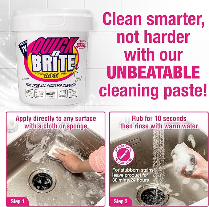 Quick 'n Brite All Purpose Cleaning Paste – Miracle Cleaner for Tough Stains, Biodegradable, Non-Toxic, Pet-Safe, Multi-Surface Stain Remover, Made in USA, 80 Oz