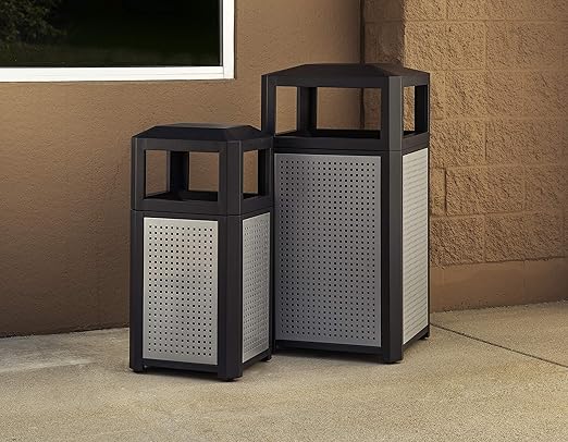 Safco Evos Steel Trash Can, 15 Gallons, Indoor and Outdoor Use, Commercial Garbage Can with Plastic Liner
