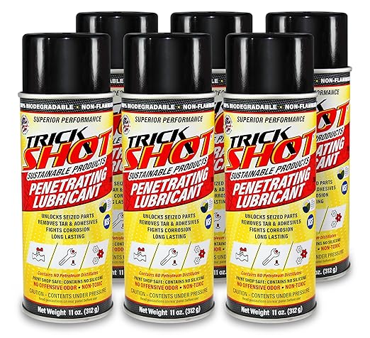 Penetrating Oil, Lubricant, and Degreaser | 6 Pack - 11 oz. Nitrogen Charged Spray Can | Eco-Friendly, Non-Flammable, NSF H1 Food Grade & Biodegradable | 3-in-1 Industrial Performance by Trick Shot