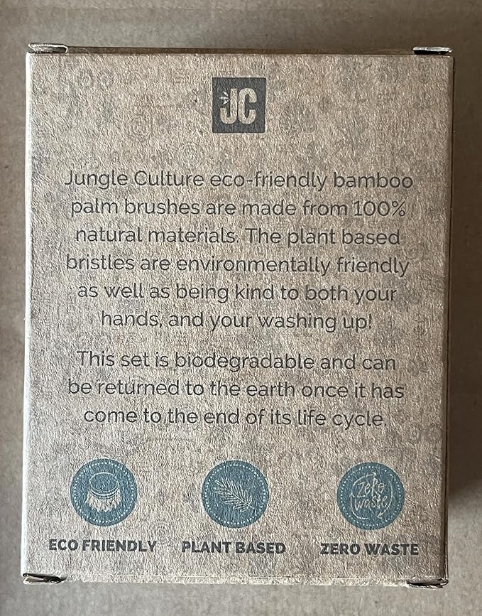 Jungle Culture Kitchen Dish Scrubber Set of 2 • Bamboo Dish Brush for Washing Pots, Pans, Dishes & Plates • Natural Bristle Wooden Brushes for Washing Up • Zero Waste Firm & Soft Eco Scrub Brush