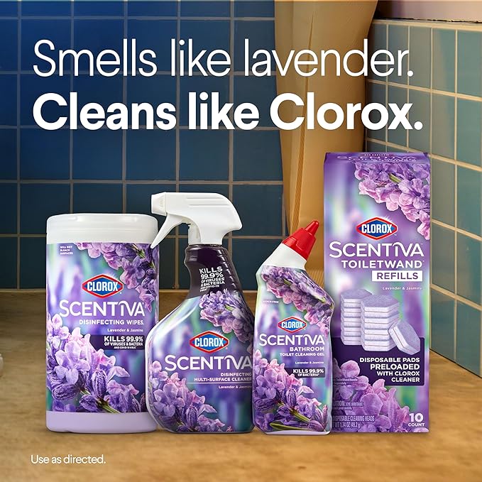 CLOROX Scentiva ToiletWand Toilet Cleaner Refills, Toilet brush, Lavender and Jasmine, 10 Count