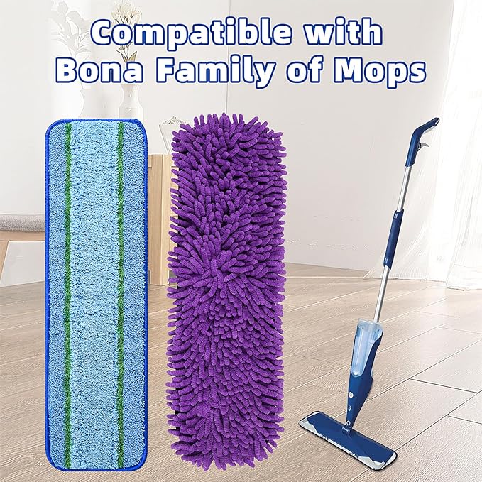 8 Pack Mop Pads for Bona Family of Mops, 4 Pet Microfiber Sweeping Pad + 4 Microfiber Deep Clean Pad, Reusable Mop Refill Replacement Head for Multi-Surface Floors
