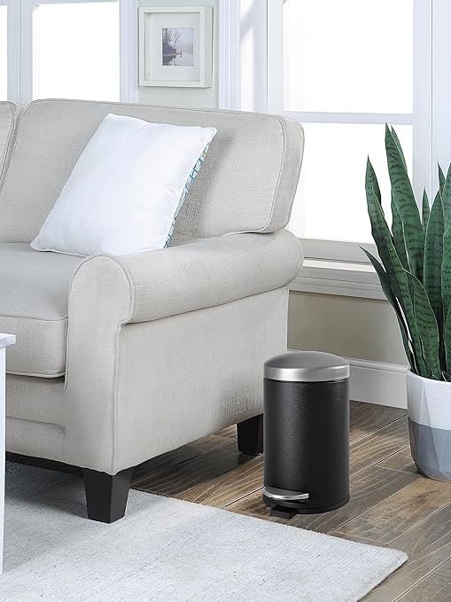 SunnyPoint 4.5 Liter(1.2 Gallon) Round Trash Can with Plastic Inner Bucket; Bathroom, Office, Kitchen and Bedroom Step On and Slow Close (BLK+SN)