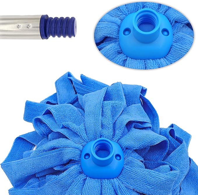 Stainless Steel Mop with Two Blue Microfiber Heads (1 Pole & 2 Heads)