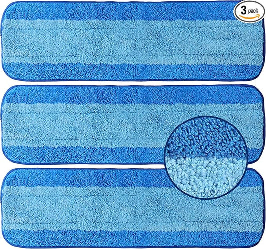 3 Pack Microfiber Cleaning Pads for Bona Mop, Reusable Microfiber Mop Pads for 18 Inch Mop, Hardwood & Hard Surface Floors Replacement Cleaning Mop Pads, Machine Washes