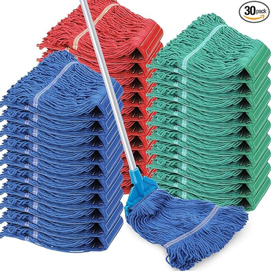 Roshtia 30 Pieces Commercial Mop Head Replacement Floor Cleaning Wet Mop Heads Heavy Duty Large Cotton String Sweeper Refills for Industrial Home Use (Multicolor)