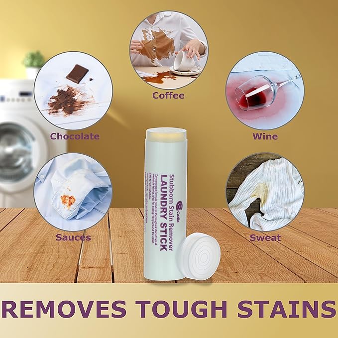 Cadie Laundry Stain Remover Stick – Pre Wash Spot Cleaner for Fabric Clothing on Cotton,Wool,Synthetics - Easy Removal of Grease,Blood,Coffee,Ink,Lipstick,Wine,Grass Soil | Clean On-The-Go (2 Pack)