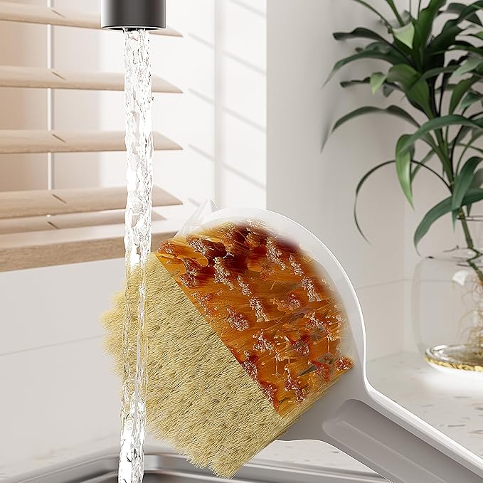 Kitchen Cleaning Brush(Natural Sisal Bristles),Pot Dish Brush Pots Comfortable Long Built-in Scraper Scrub Brush for Pans,Kitchen Sink Cleaning (Transparent