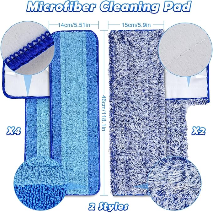 6 Pack Microfiber Cleaning Pads for Mop Hardwood Floor Cleaner Mop Replacement,Deep Microfiber Cleaning Pad Dusting Pad Wet Mop Dry Dust Mop Cleaner (Blue)