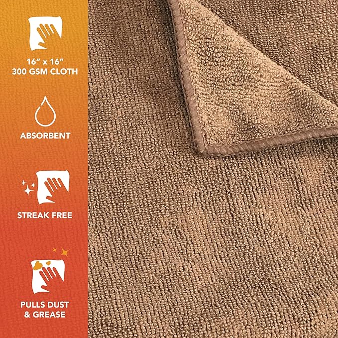 Arkwright Microfiber Cleaning Cloths - (Pack of 12) Large Lint & Streak-Free Drying Wash Towels, 300 GSM Super Absorbent & Quick Dry, Perfect Cleaner for Car, Glass, and Window, 16 x 16 in, Brown