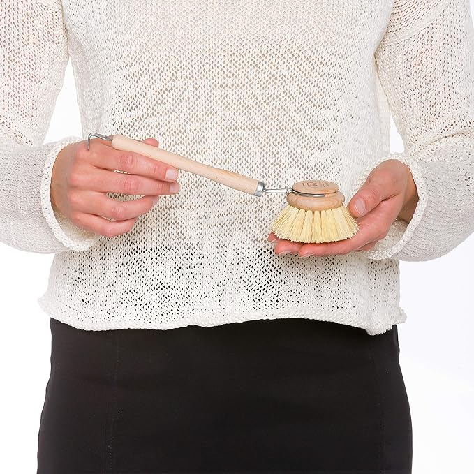 REDECKER 2 Pack Tampico Fiber Bristle 2-Inch All-Purpose Kitchen Dish Scrub Brush with Beechwood Handle - Dish Brush with Hooked Handle for Pots, Pans, and Kitchen Utensils - Made in Germany