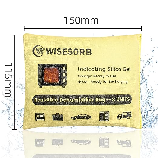 Rechargeable Gun Safe Dehumidifier, 4 Packs 8U Indicating Desiccant Packs with Transparent Window for Storage Reusable Silica Gel Packets Moisture Absorbers Safe Dehumidifier